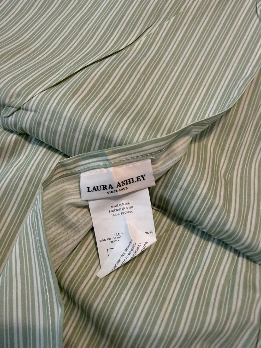 Laura Ashley Mint and White Narrow Stripe Pillow Shams - Set of 2